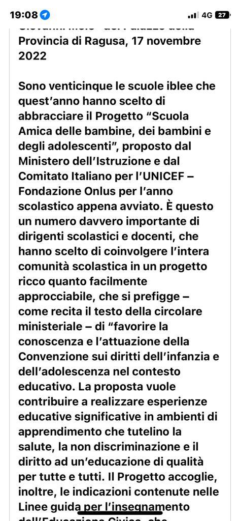 articolo su progetto scuola amica unicef