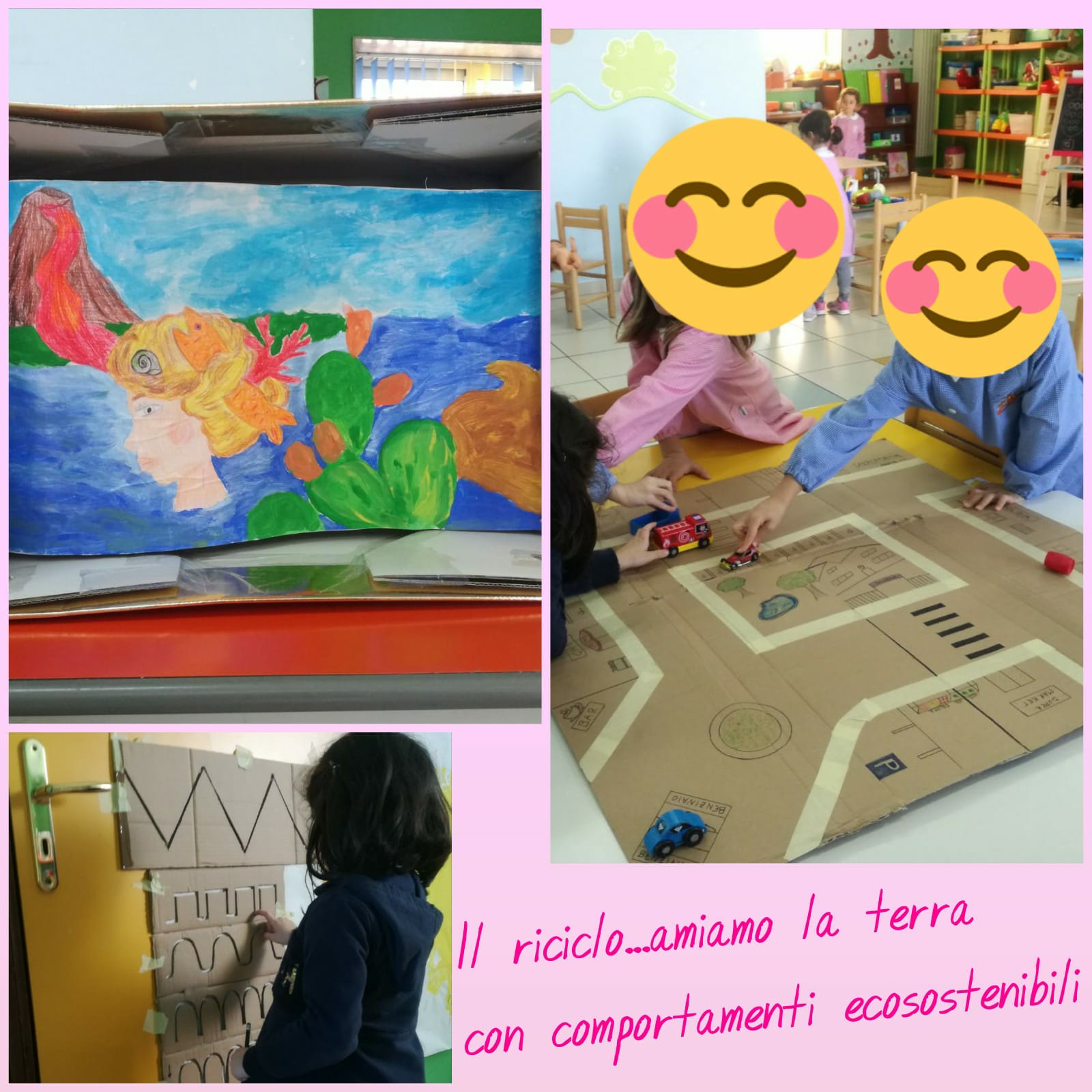 Collage di immagini con i bambini in sezione